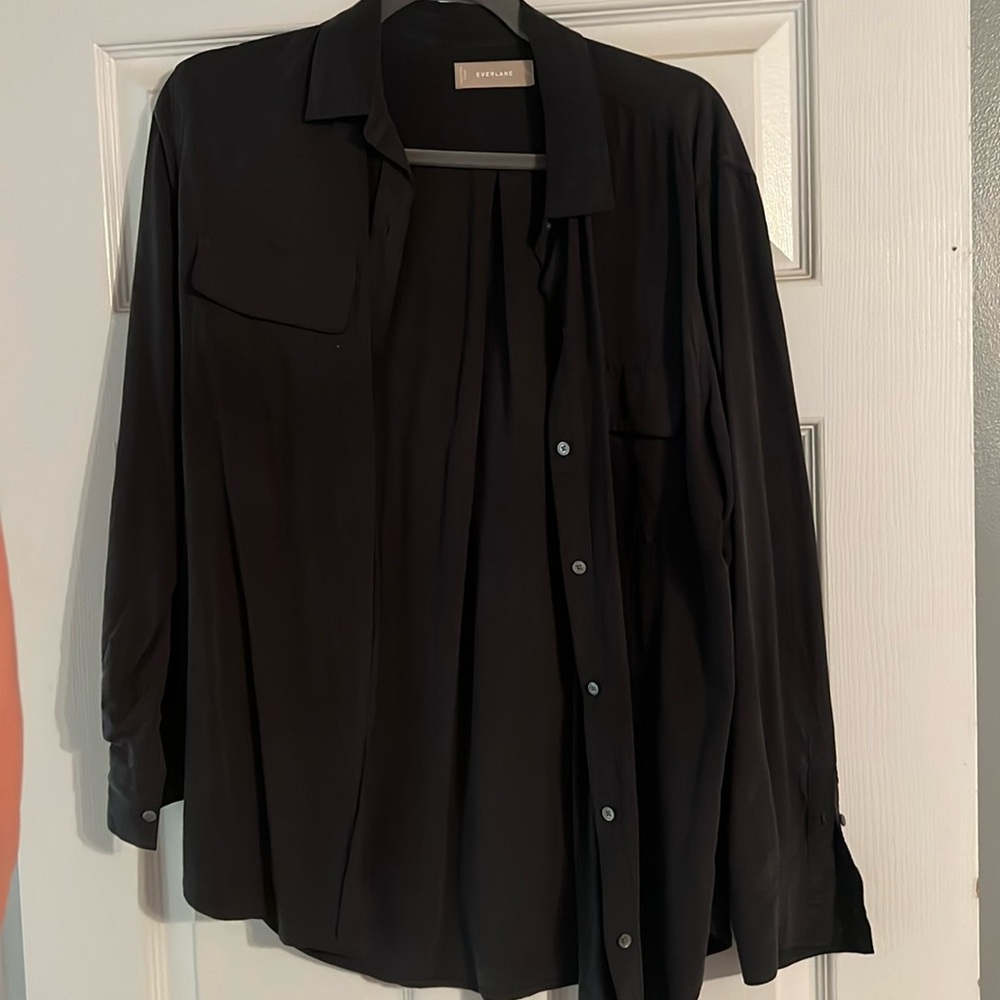 Everlane Black Silk Button Down